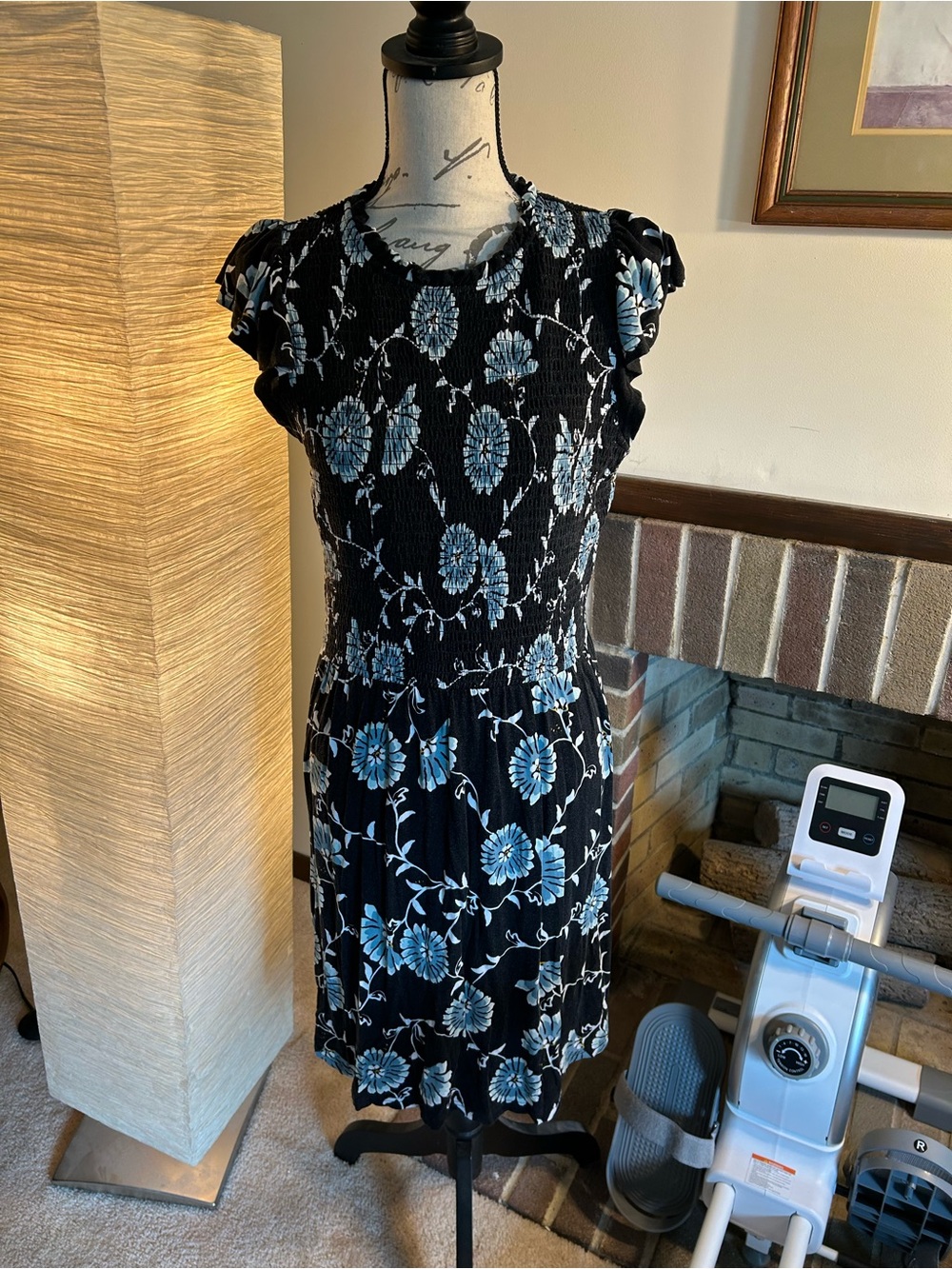 LOFT Black Dress with Blue Floral Print